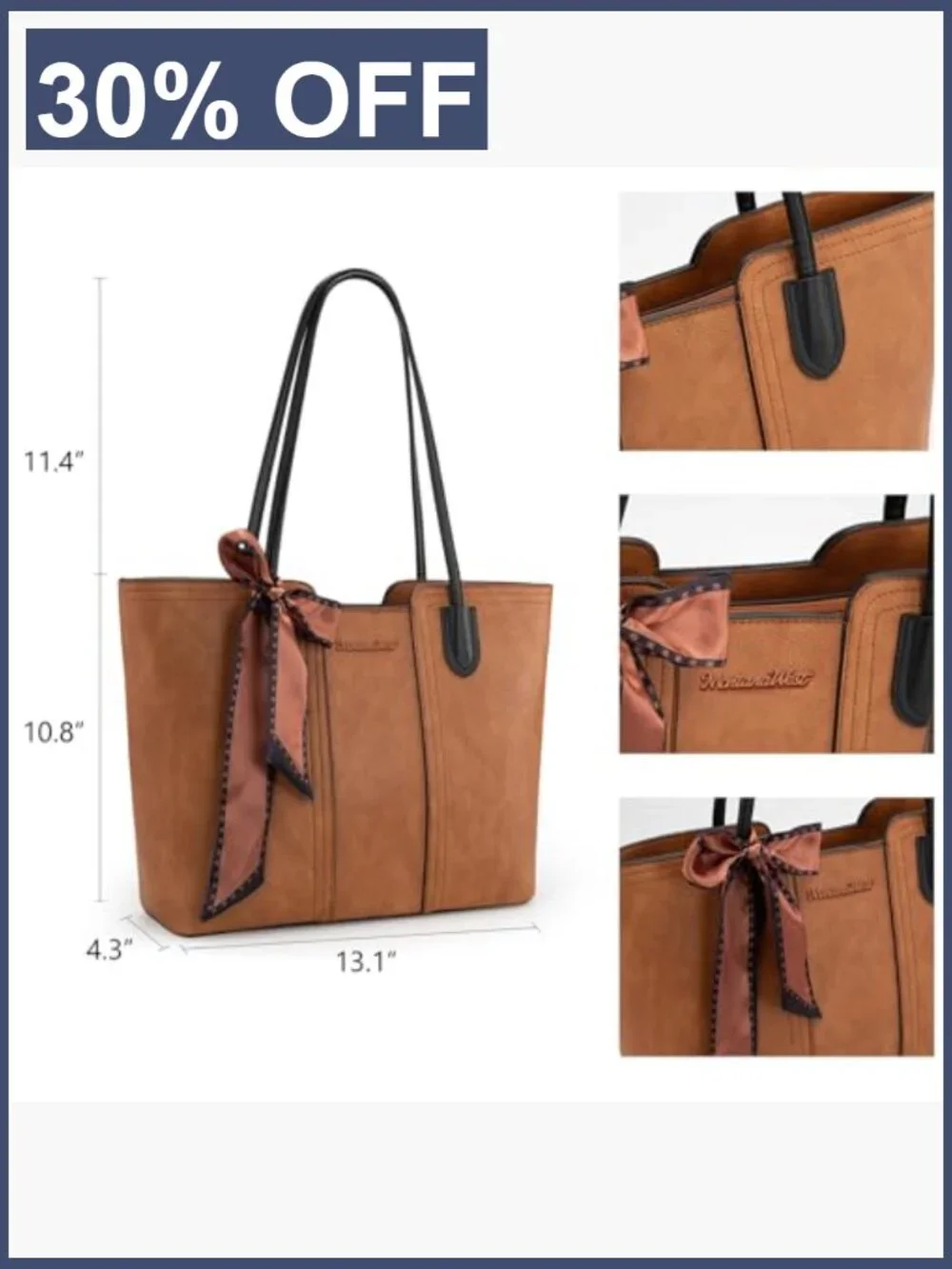 Vegan Leather Top Handle Satchel Tote Purse with Scarf